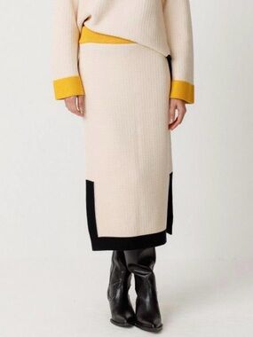 SKFK Gilda Knit Midi Skirt Cream Yellow Colorblock Slit EU 38 US 6 NWT